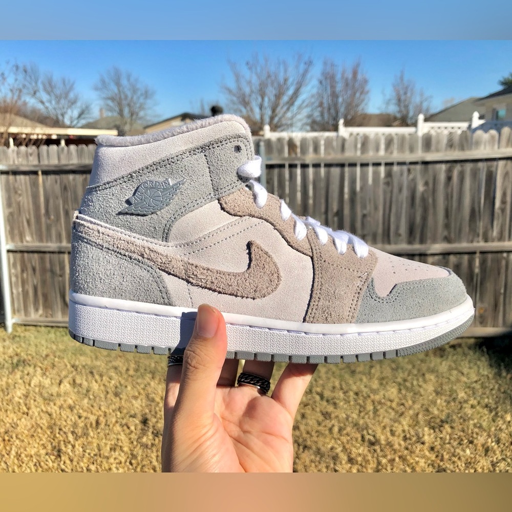 Jordan Women’s Mid-Top Sneakers in Light Gray and Taupe